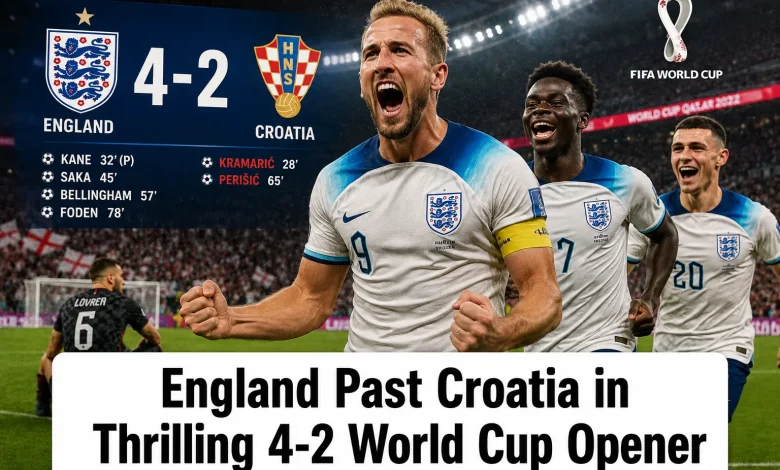 England Past Croatia in Thrilling 4-2 World Cup Opener